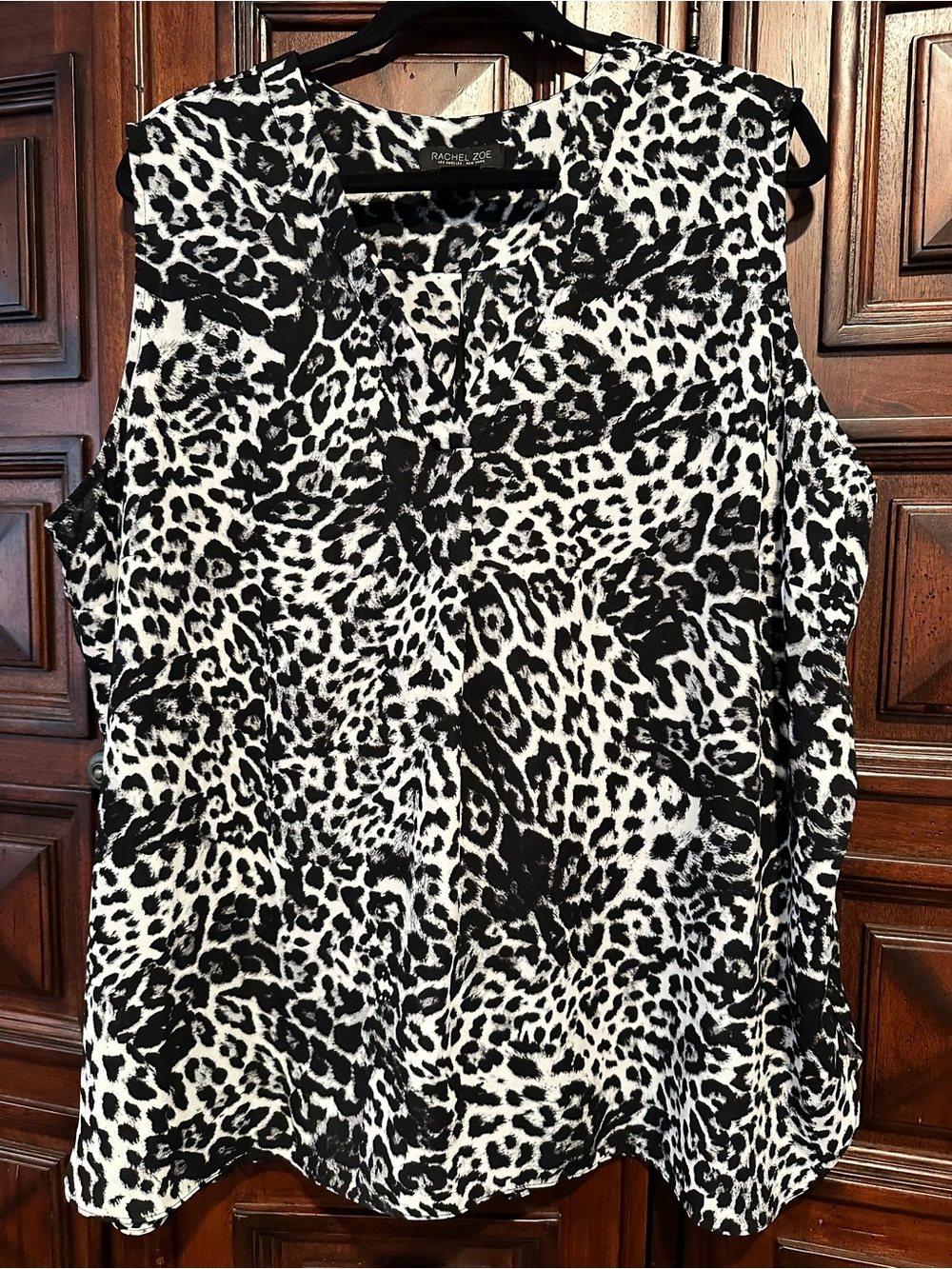 3X Rachel Zoe Black & White Leopard Print Chiffon Sleeveless Top